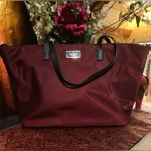Kate Spade Deep Red Tote with Black Straps - Picture 1 of 10